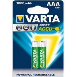 VARTA Pile Accu Power, Modèle : Micro / AAA / LR03, Contenu Du Paquet 2 Pièces, Tension 1,2 V, Capacité : 1000 MAh