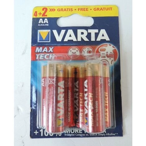 Blister De 6 Piles LR6 (AA) Alcalines 1.5V Dont 2 Gratuites (date 12/2025 )longue Durée Max Tech VARTA 726034 1 Blister De 6 Piles LR6 (AA) Alcalines 1.5V Dont 2 Gratuites (date 12/2025 )longue Durée Max Tech VARTA 726034