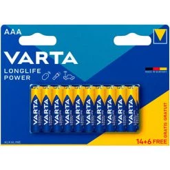 Pile Varta Long Life Power Aaa - Lr03 (emballage 14+6 Unit) ø10,5x44,5mm