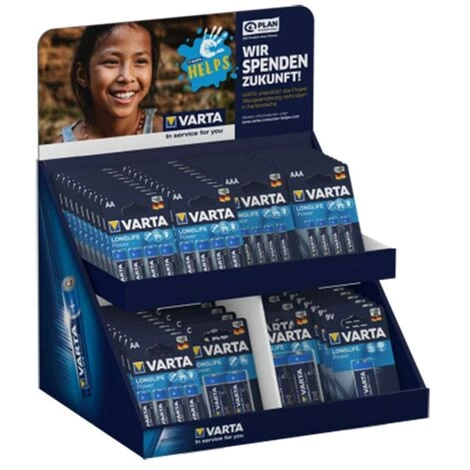 E3/38965 S.OF. PRÉSENTOIR CARTON DE TABLE AVEC BLISTERS DIVERS AAA - AA - C - D - 9V VARTA 43x36x29cm 1 E3/38965 S.OF. PRÉSENTOIR CARTON DE TABLE AVEC BLISTERS DIVERS AAA - AA - C - D - 9V VARTA 43x36x29cm