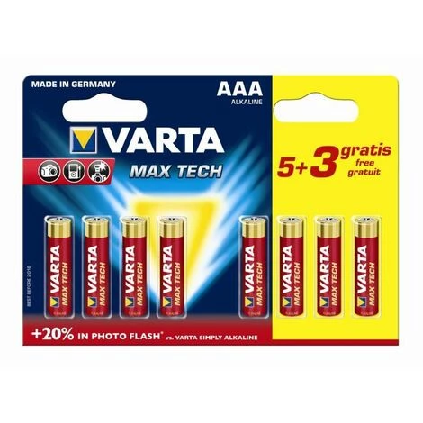 Varta - Pile Alcaline - AAA X 5 + 3 Gratuites - Max Tech (LR03) 1 Varta - Pile Alcaline - AAA X 5 + 3 Gratuites - Max Tech (LR03)