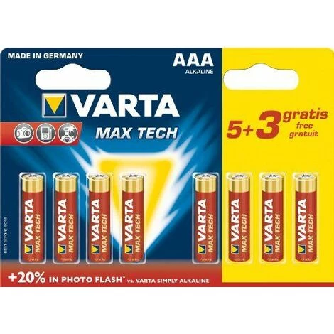 Varta - Pile Alcaline - AAA X 5 + 3 Gratuites - Max Tech (LR03) 2 Varta - Pile Alcaline - AAA X 5 + 3 Gratuites - Max Tech (LR03) – Image 2